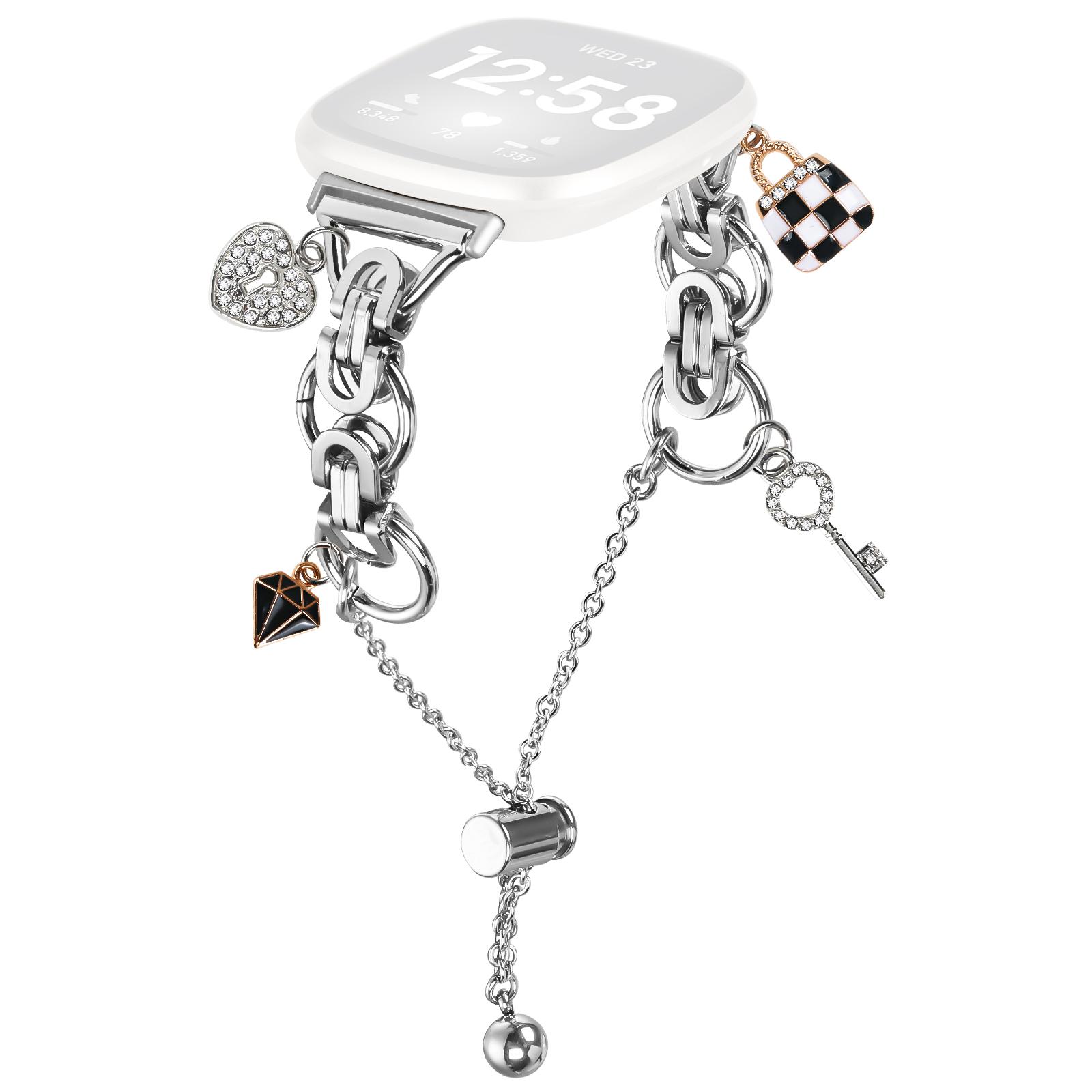 

Для Fitbit Versa 4/Sense 2 Срібний Ремінець для Годинника Регульований Металевий Ремінець з Металевого Сплаву в Стилі Одинарного Ланцюжка A