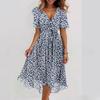 Rochie Maxi A-Line de Damă cu Gât Rotund, Mânecă Scurtă, Imprimeu 3D și Finisaj Spălat cu Nisip