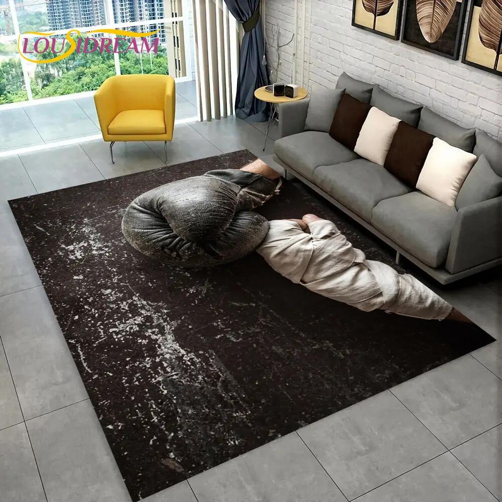 3D Boxing Gloves Boxer Fight Area Rug Large,Carpet Rug for Living Room Bedroom Sofa Doormat Decoration,kids Non-slip Floor Mat