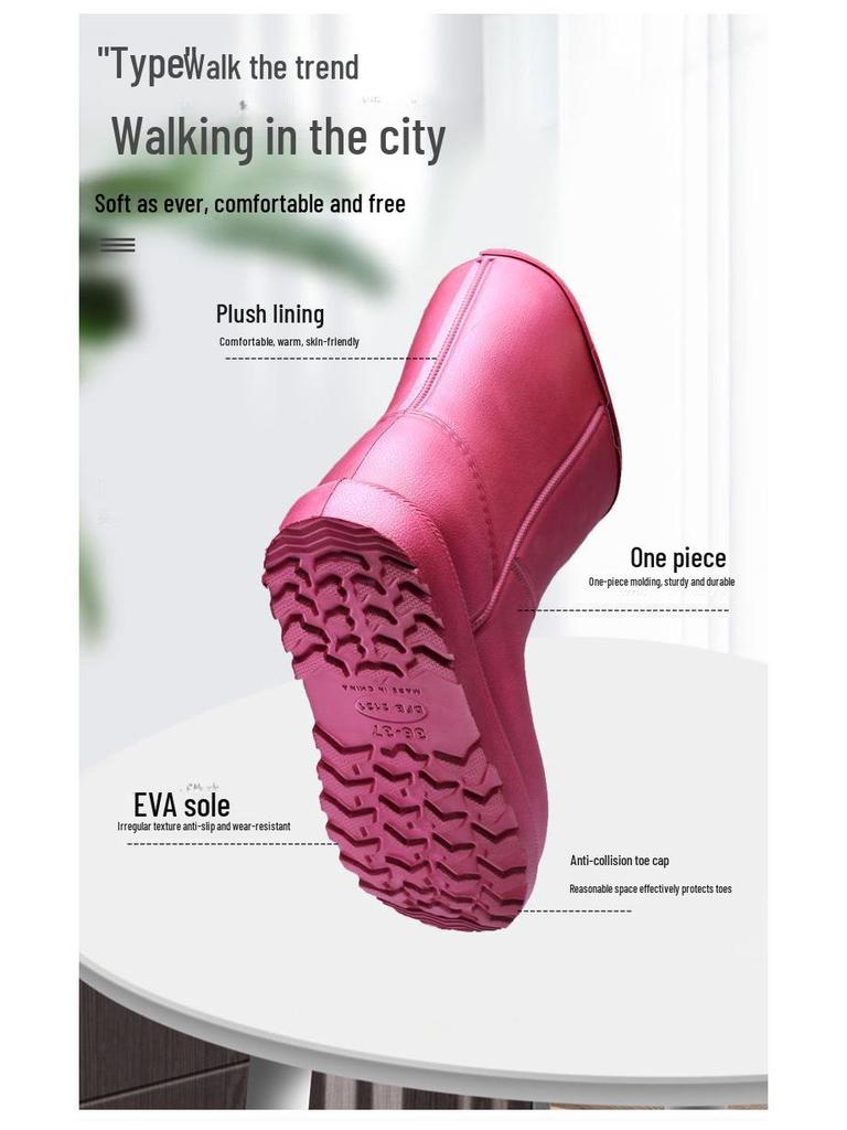 Damen Plüsch Wasserdicht Rutschfest Schnee- & Regenstiefel - Warme EVA Schuhe im koreanischen Stil für Küche, Wäscherei, Arbeit