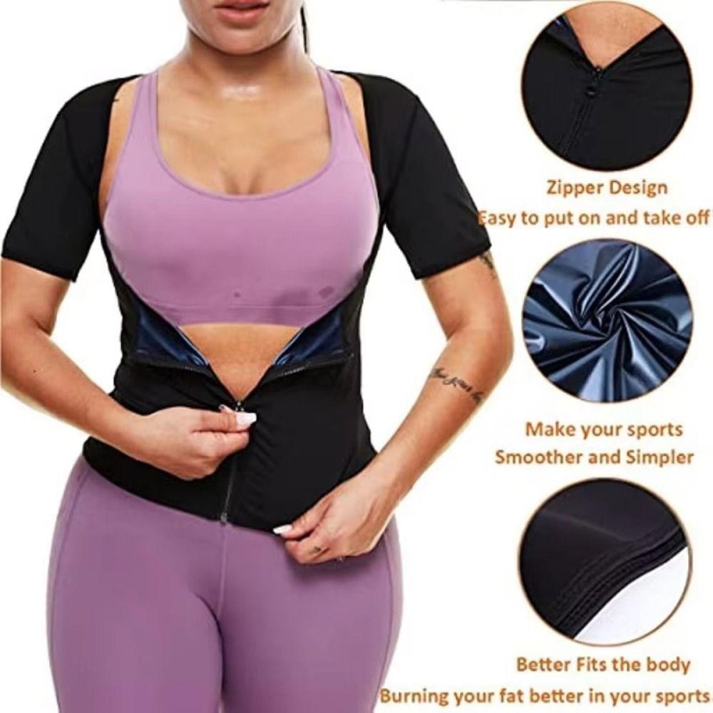 Short Sleeve Women Sauna Suits Heat Trapping Compression Shapewear Fat Burning Fitness clothes  Gym