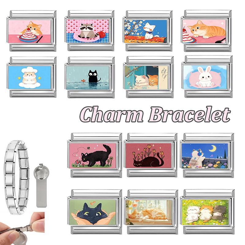 New Cute Animals Series Cat Dog Moon Heart Flowers Italian Charm Beads Fit 9mm Stainless Steel Module DIY Bracelet Jewelry Gift