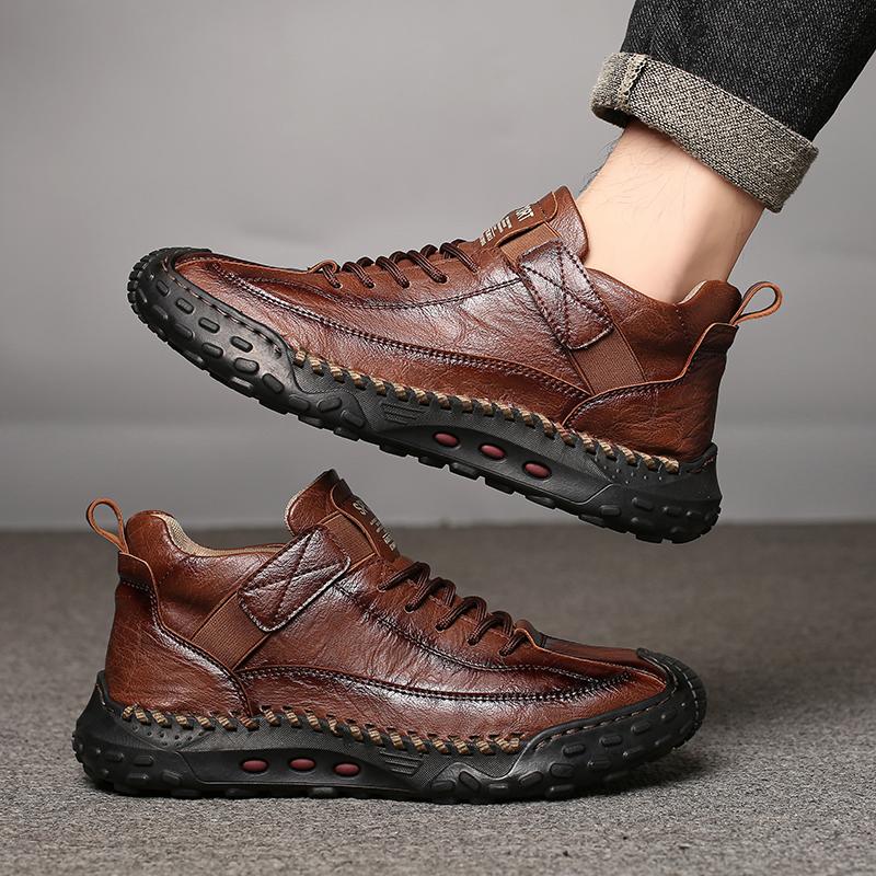 Hand-stitching Leather Men Boots Comfortable Casual Leather Shoes Men Ankle Boots