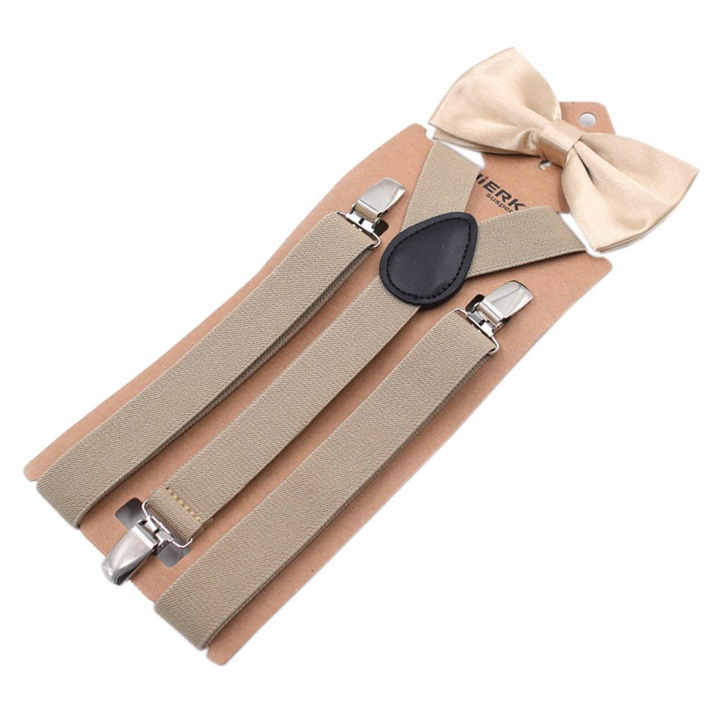 Unisex Bow Tie & Suspenders Set, 3 Clips Adjustable Elastic Braces for Casual & Formal Occasions