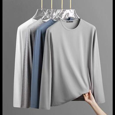 Langärmliges, einfarbiges Freizeit-T-Shirt im koreanischen Stil für Herren – Rundhalsausschnitt für Herbst/Winter