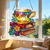 Bookish Acrylic Puzzle Suncatcher, Stained Glass Style Window Hanging Ornament, Hummingbird Floral Book DIY Sun Catcher Kit for Home Decor,