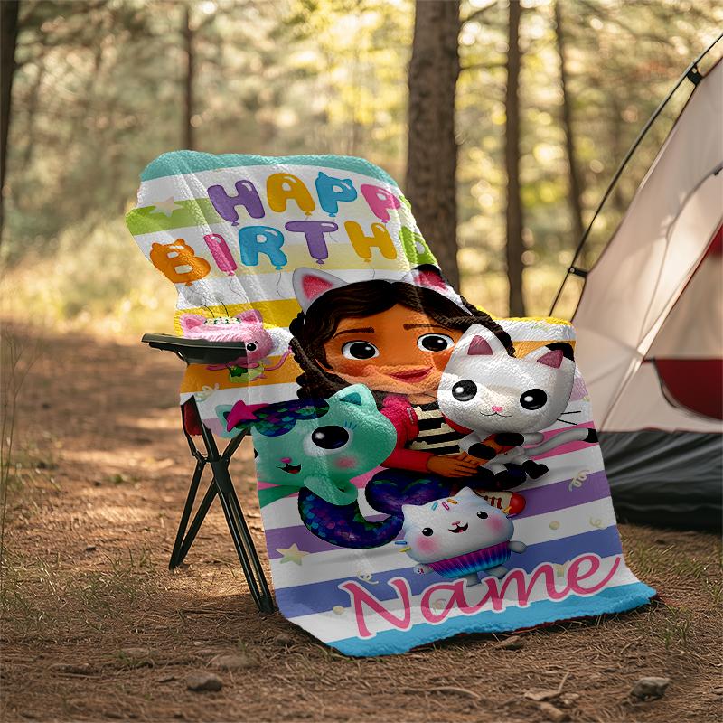Personalized Custom Name Blanket - Gabby's Dollhouse Print Design,Blanket for Sofa,Bed,Travel,Camping - Soft and Warm, Great Gift