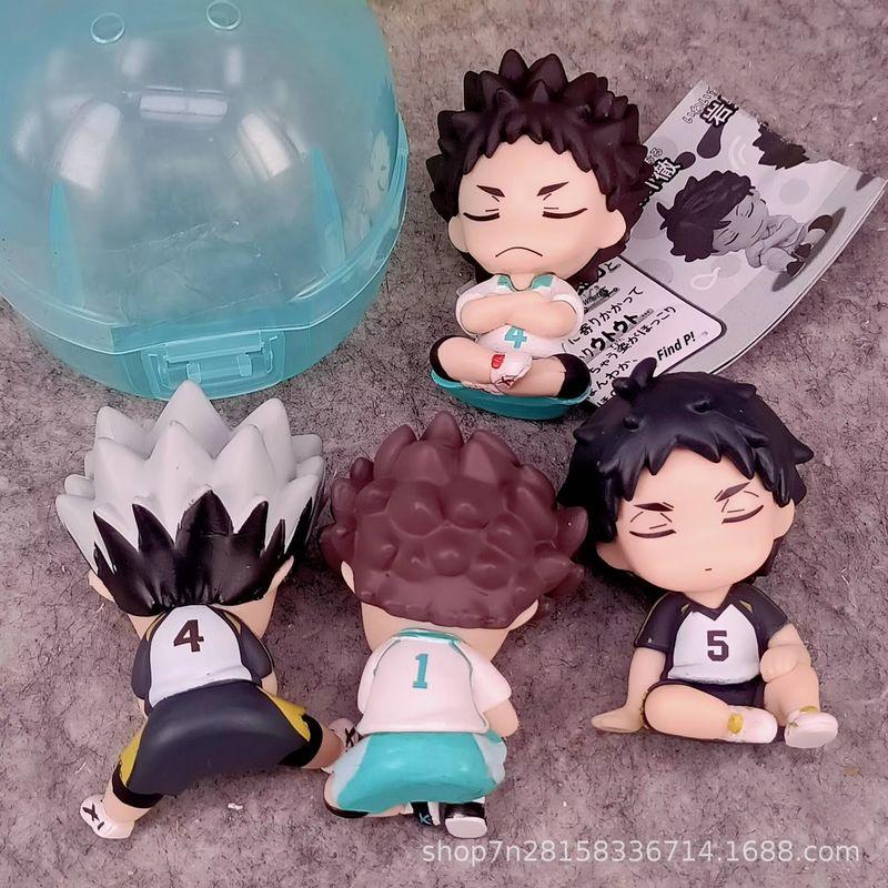 4pcsSet Anime Haikyuu Sleeping Shoulder-To-Shoulder Q Version 3rd Generation Gashapon Toy Figures Desktop Decoration Doll Gifts