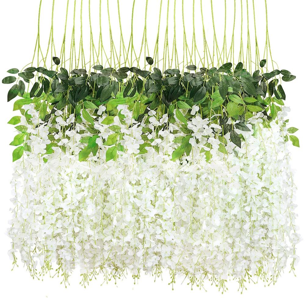 12Pcs Wisteria Flowers Artificial Wedding Simulated Green Plants Eucalyptus Orchid Grass Artificial Flower for Decoration Wedding