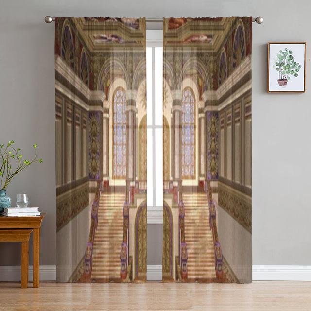 Gothic Vintage House Sheer Voile Curtains for Living Room Bedroom Kitchen Horror Theme Mysterious Landscape Tulle Window Curtain