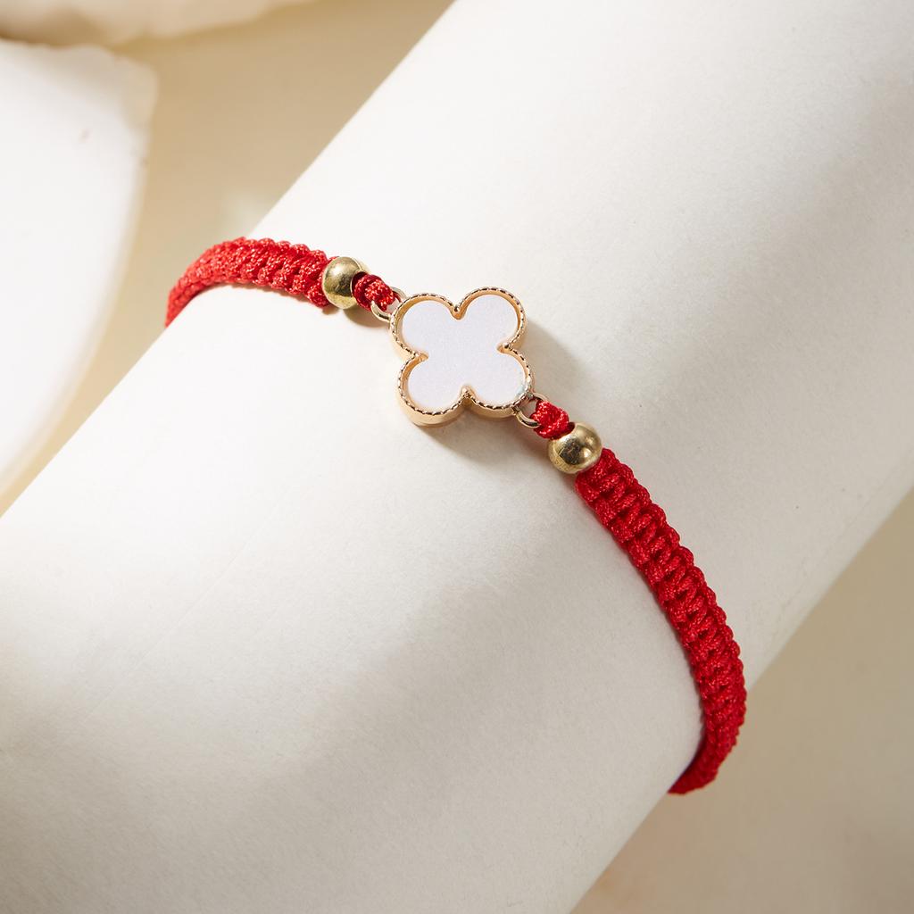 Fashion Lucky Four-Leaf Clover Braided Bracelet Women Ins Style Niche Hundred With Pull-Out Adjustable Four-Leaf Flower Hand Rope
