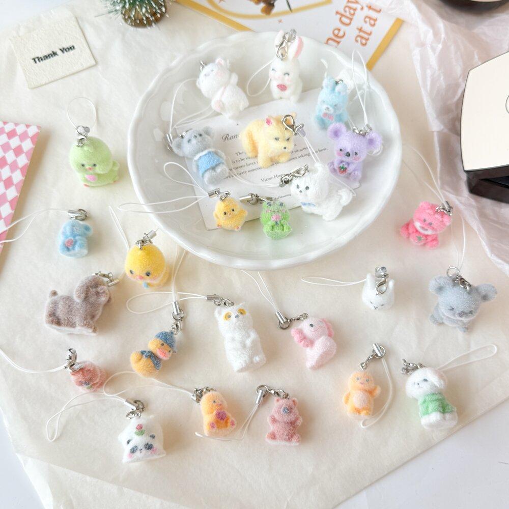 Cute Flocking Animals Are Angry, Little Rabbit Keychain Flocking Car Pendant, Mobile Phone Chain, Bag Pendant for Friends