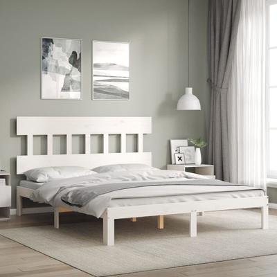 Vidaxl Bed Frame Without Mattress, White, 160X200 Cm, Solid Pine Wood