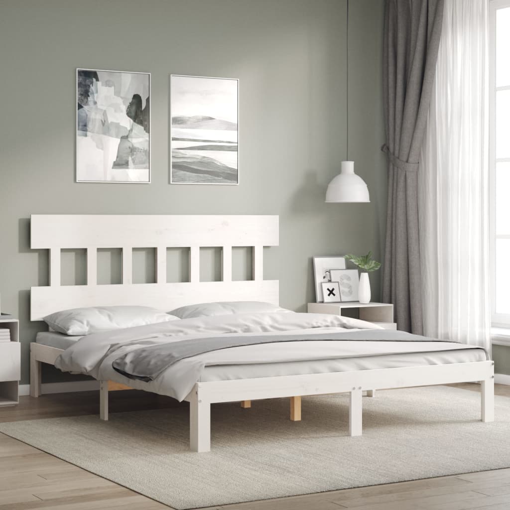 Vidaxl Bed Frame Without Mattress, White, 160X200 Cm, Solid Pine Wood