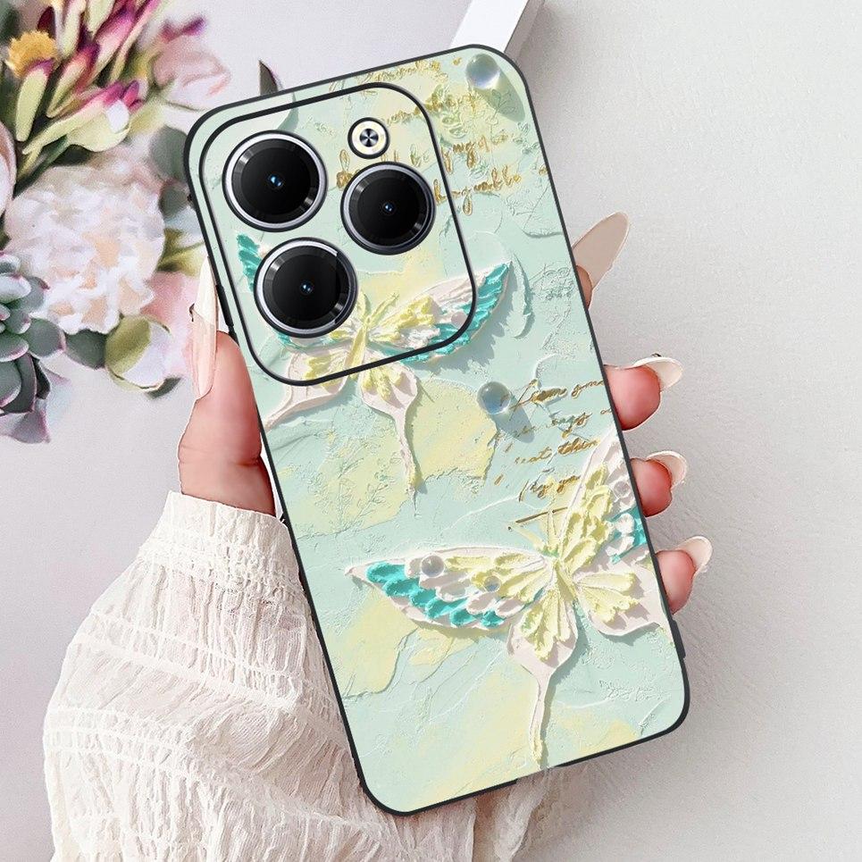 Cover For Tecno Spark 20 Pro Plus Back Bumper Spark 20Pro 20C Colorful Butterfly Flower Painting Phone Case Black Soft Silicone