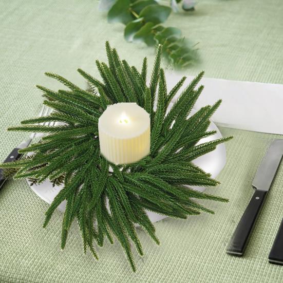 Artificial Pineneedle Wreath Candle Ring Christmas Candle Holder Garland Wedding Party Festival