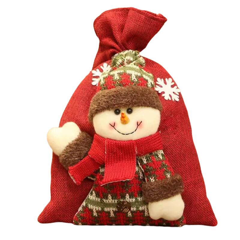 Large Christmas Linen Drawstring Gift Bag Candy Snack Packaging Bag New Year Holiday Cartoon Apple Stocking Christmas Decoration
