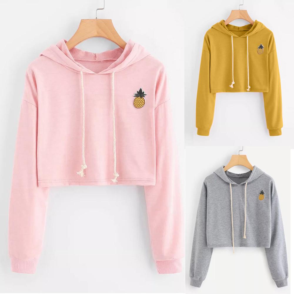 Women's Hoodie Appliques Pinapple Sweatshirt Long Sleeve Pullover Tops Blouse