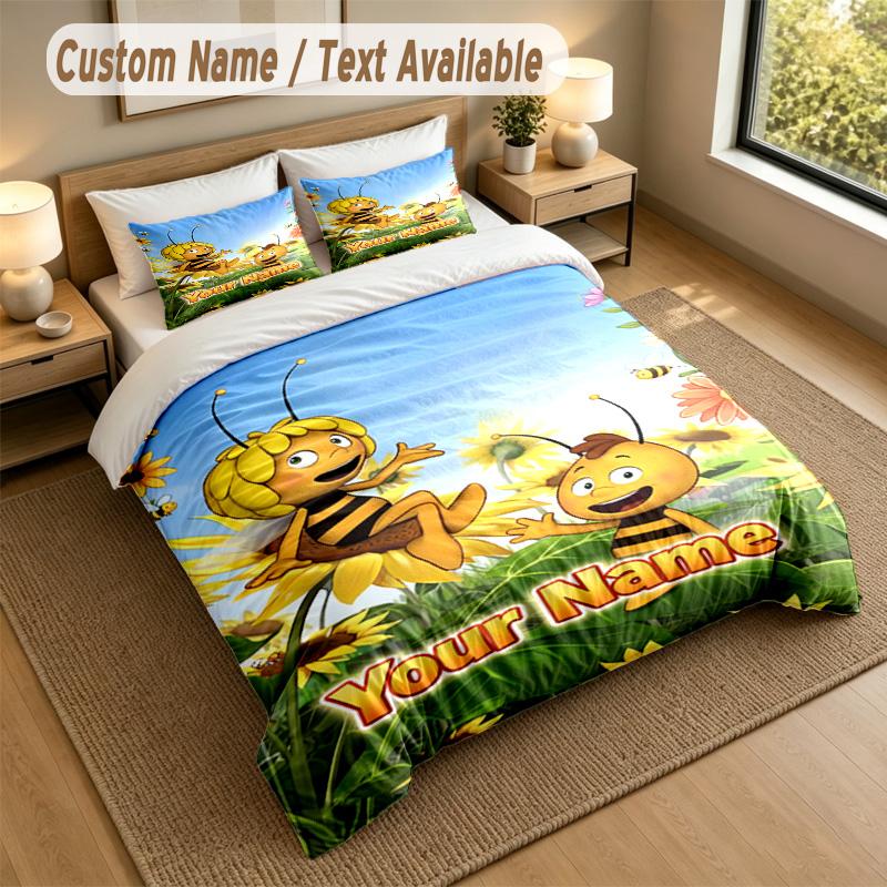 Custom Name Text Bedding 3Pcs Set,Bing Bunny 1 Duvet Cover 2 Pillowcases Soft Bed Linen For Gift