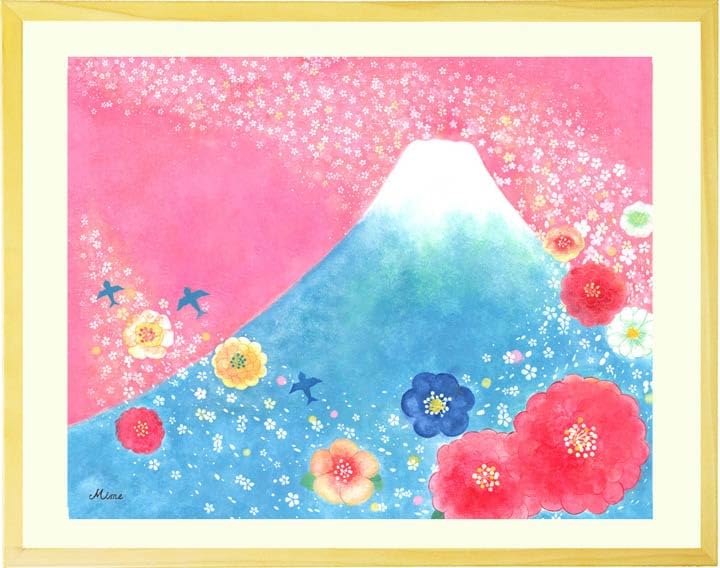 Wall painting Mount Fuji the sky of Framed interior decoration entrance healing feng shui painting to improve luck bright painting healing watercolor
