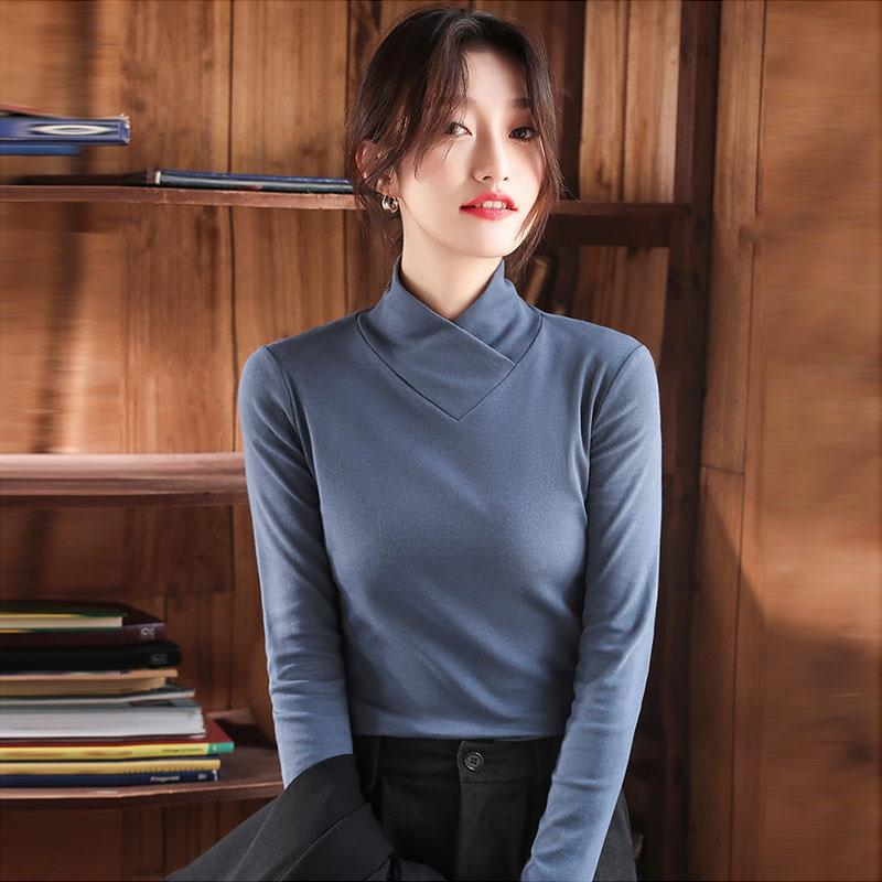 

Half Turtleneck Double-Sided Thermal Base Shirt for Women, New Slim Fit Plus Size Thickened Elegant Long Sleeve T-Shirt for Autumn and Winter 3XL синій