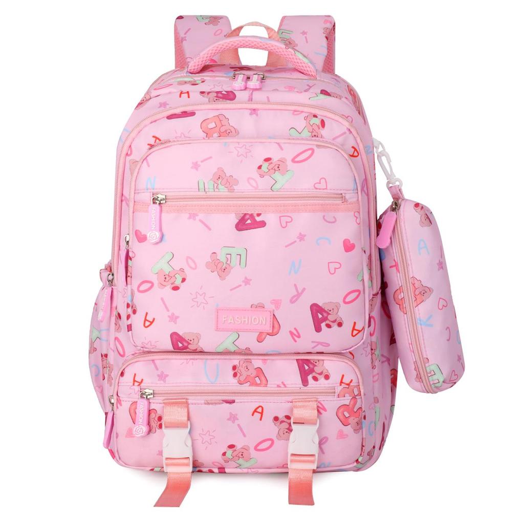 Nylon Backpack for Kids and Teens with Cute Cartoon Pattern Fashion School Bag for Girls Large Capacity Daily Use Bookbag