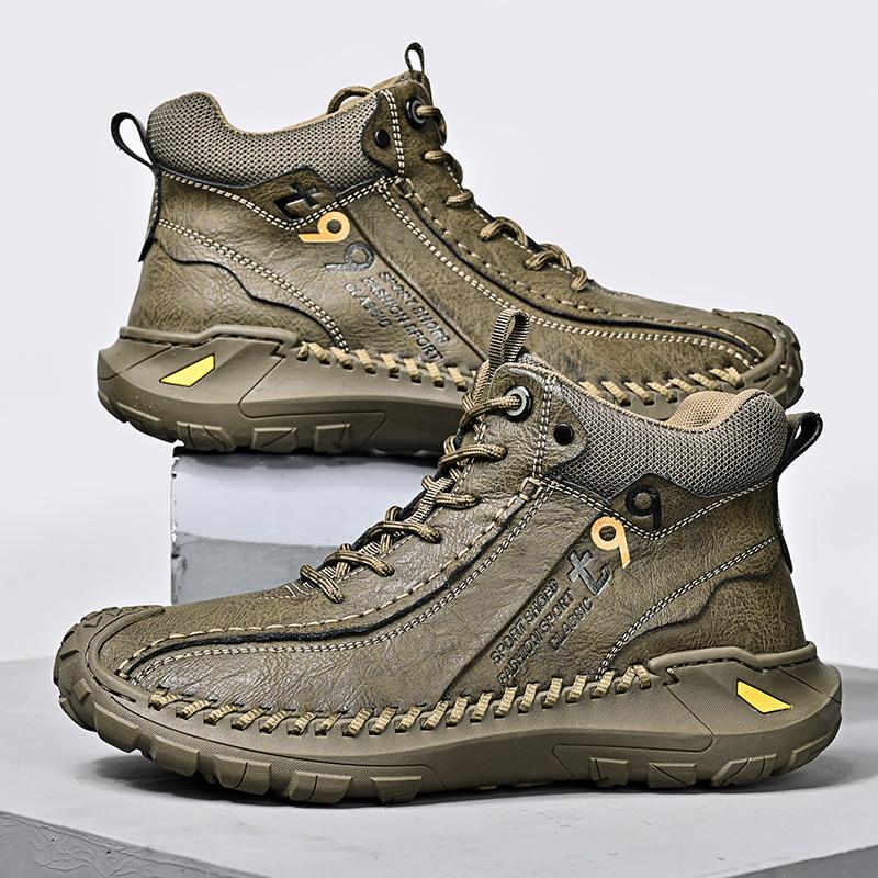 Daily Wear Men Winter Warm Boots Lace-Up Leather High Top Shoes Anti-Slip Hiking Motorcycle Boots Versatile Man Treking Footwear