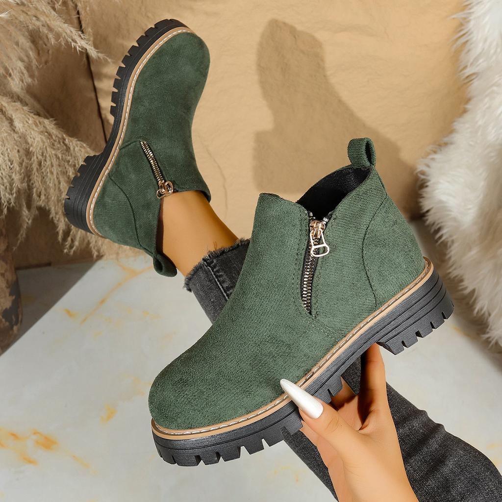 Damen Stiefeletten mit runder Zehenpartie, Martin Boots mit Blockabsatz und seitlichem Reißverschluss, Herbst Winter Kurzstiefel für Damen