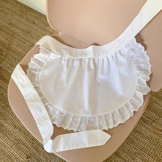 Maid Cosplay Apron Girls Ruffled Waist Apron Kitchen Costume Solid Color Fancy Dress Half Apron Cosplay Outfit Accessory