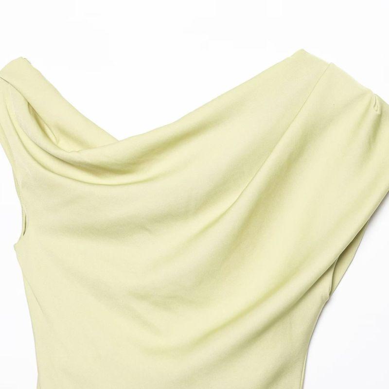 Kaslead New Women Clothes Western Style Silk Satin Texture Asymmetric Collar Sleeveless Top 5029110 727