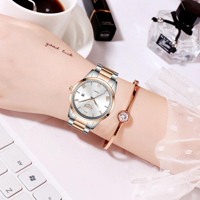 LIGE Uhr für Damen Einfache Business-Uhr 40MM Damenuhr Quarz Leuchtendes Kalender Damen-Armbanduhr Montre Femme+BOX