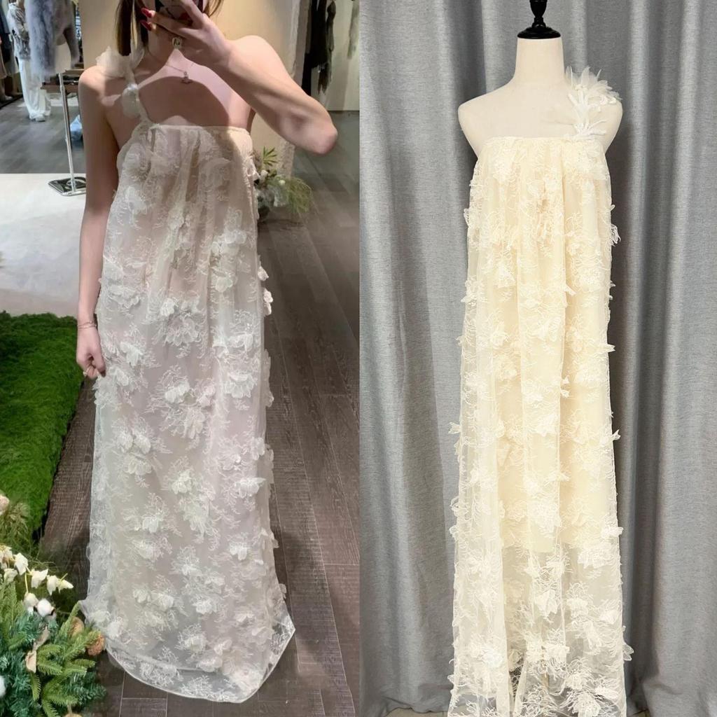 3D Floral Lace Beaded Strappy Backless Long Dress - Early Spring Collection
