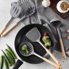 6 PCS Silicone Cooking Kitchen Utensil Set Wooden Handle Kitchen Baking Tools Kitchenware Accessories Storage Bucket