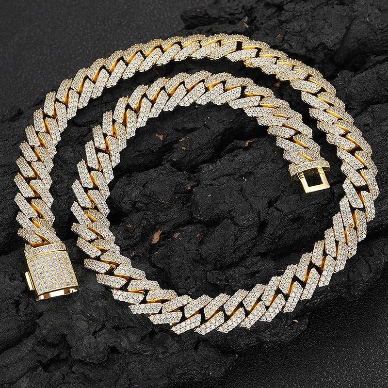 Cuban Chain Hip Hop Men's and Women's Necklace European and American Hot Selling Diamond Double Row Zircon Chain Flap Buckle Accessories