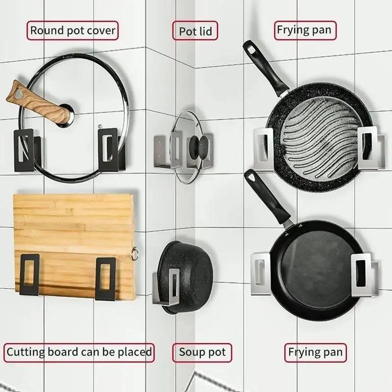 2Pcs Tainless Steel Kitchen Organizer Cutting Board Storage Racks Cover Lid Rack Space Saving Wall Mounted Pot Lid Holder Home