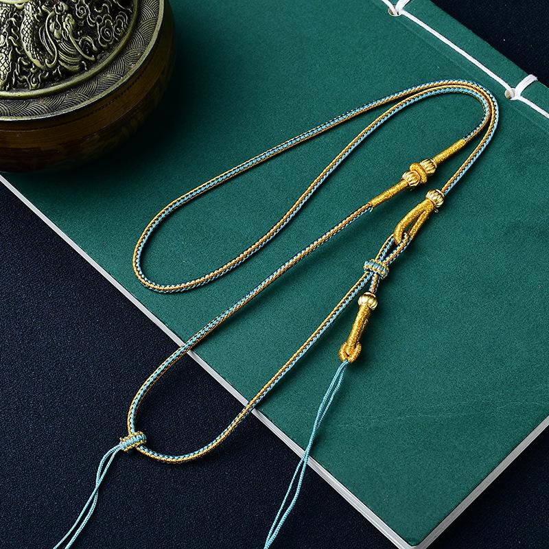 

Luxury Handmade Woven Gold Jade Pendant Necklace Rope Sweater Chain