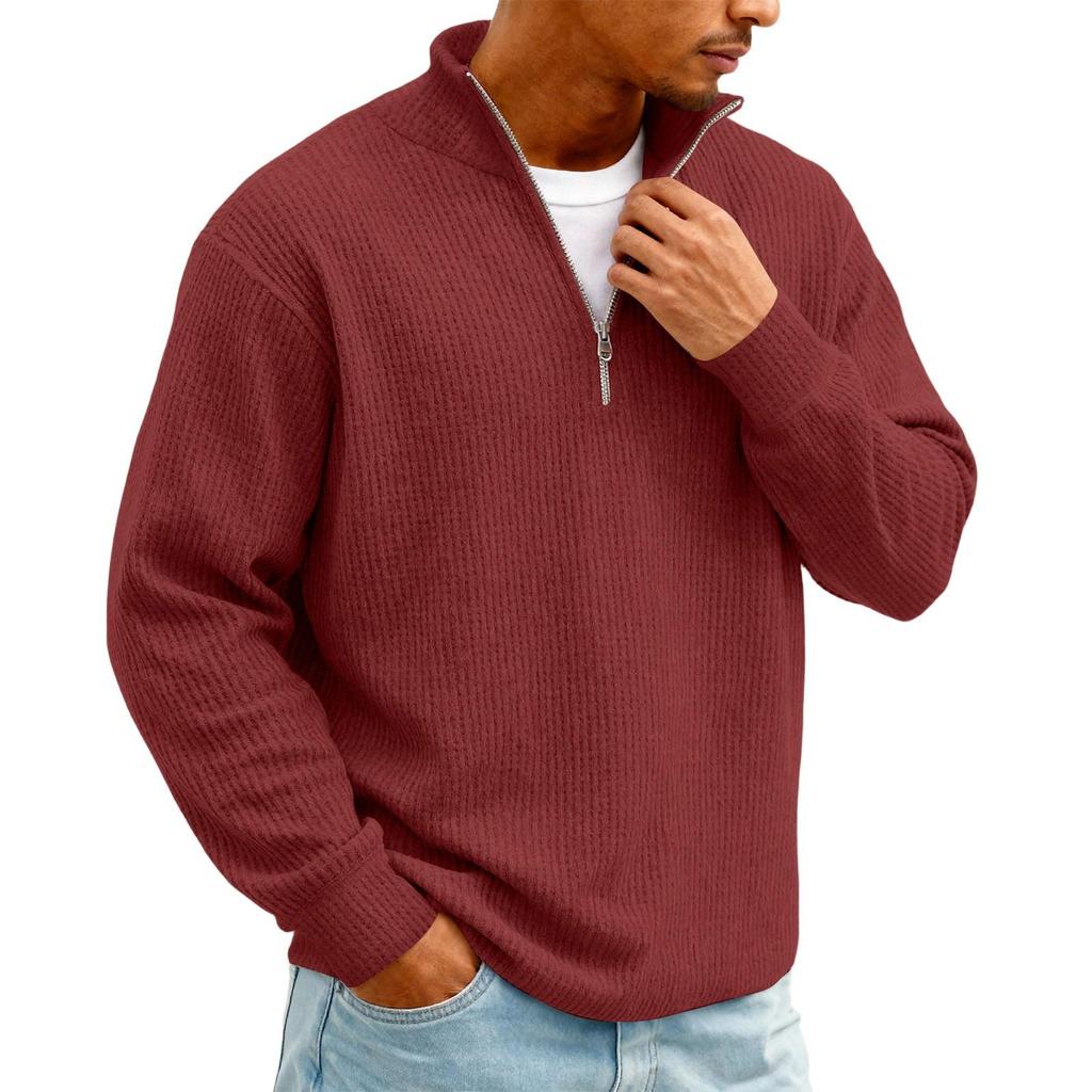 Men's Vintage Long,Sleeve Top | Zip,Up Stand Collar Stylish Casual Shirt For Daily & Outing Wear
