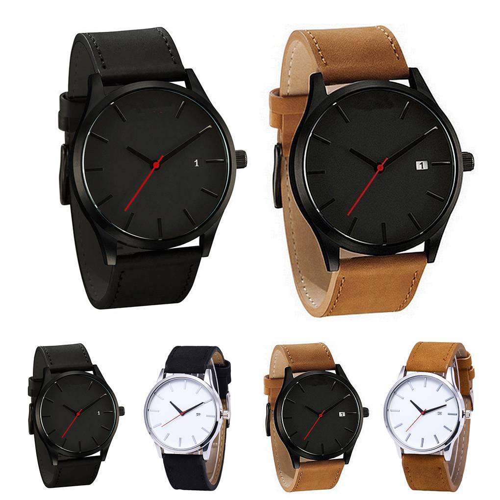 Men PU Leather Wristwatch Male Boy Sports Boy Sports Casual Fashion Watch Student Wrist Clock Timer