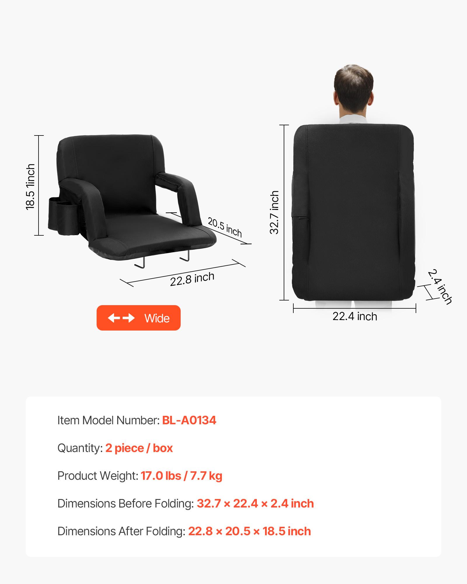 

SucceBuy Stadium Seat with Back Support Wide Bleacher Seat Backs Folding Padded Cushion Stadium Chair Portable Reclining Chairs