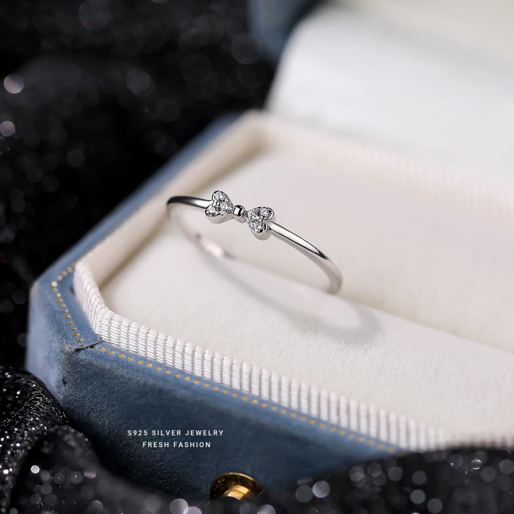 

925 Sterling Silver Minimalism Romantic Bow Zirconia Ring Classic Basic Style Wedding Rings For Women Fine Jewelry срібний