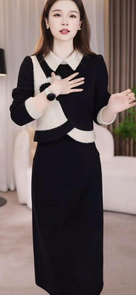 Elegant Snowflake Velvet Patchwork Dress: 2025 Autumn/Winter Age-Reducing Formal Style