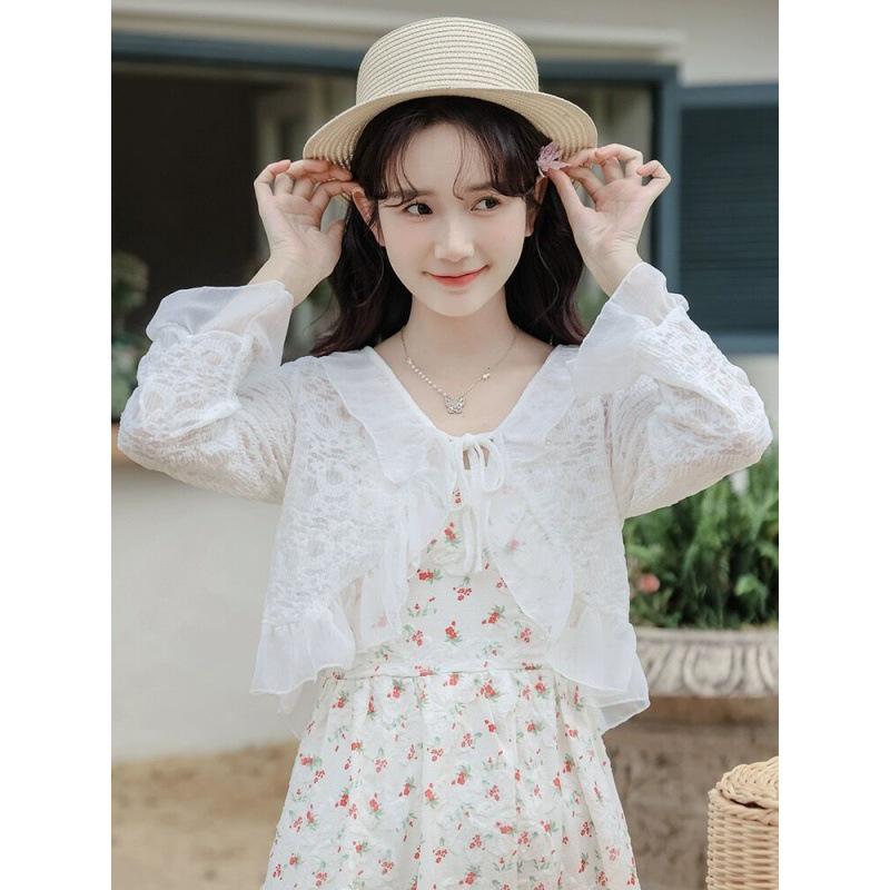 Fresh and Sweet Lace Sunscreen Cardigan & Camisole Dress Shawl for Women - Summer Age-Reducing Temperament