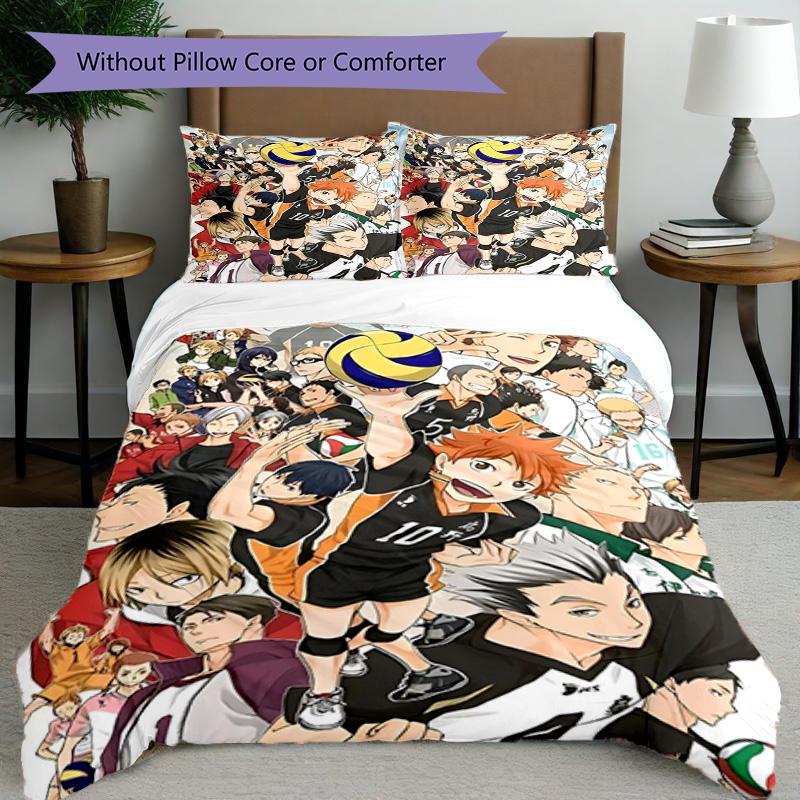 3pcs Duvet Cover Set (1*Duvet Cover + 2*Pillowcase, Without Core), Haikyu Print Bedding Set, Bedroom Decor, All‑Season, Birthday Gift