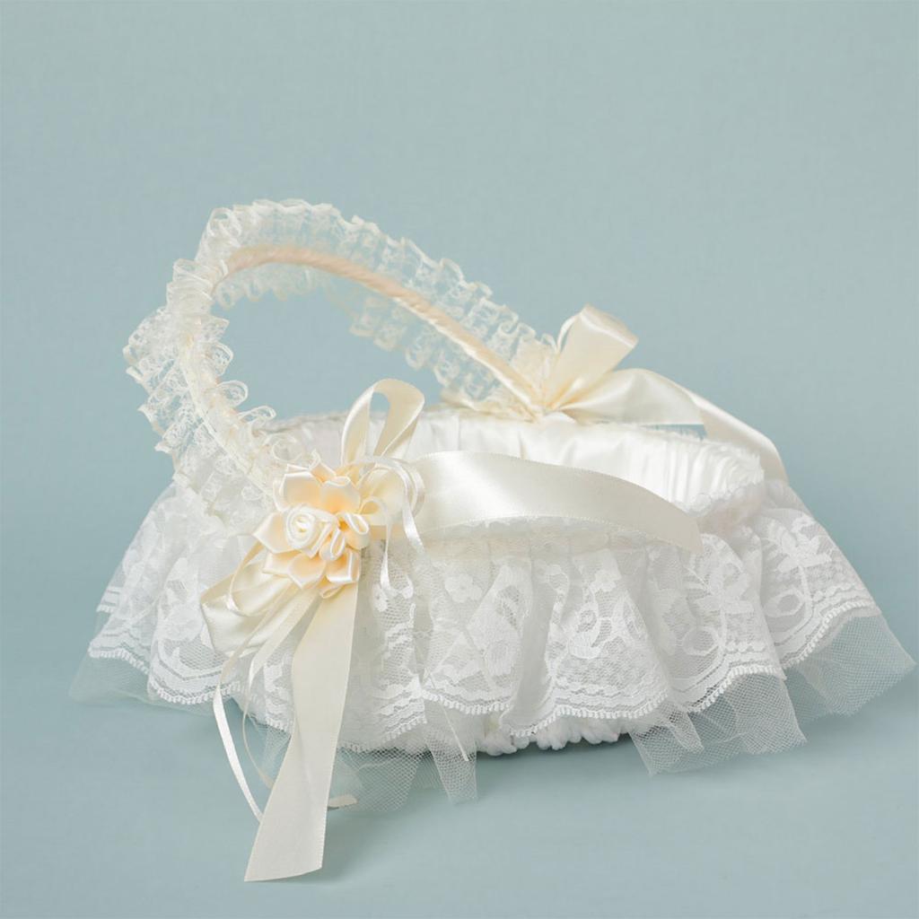 Wedding Flower Girl Basket Wedding Ceremony Decoration White Flower Girl Basket Lightweight for Wedding Reception Table