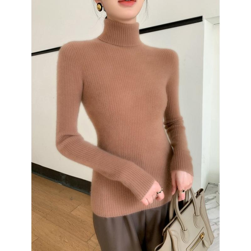 Women's Slim-Fit High-Neck Cashmere Sweater, Solid Color Knit for Layering, 2025 Autumn/Winter Arrival, Flattering Tight-Fit Design.
