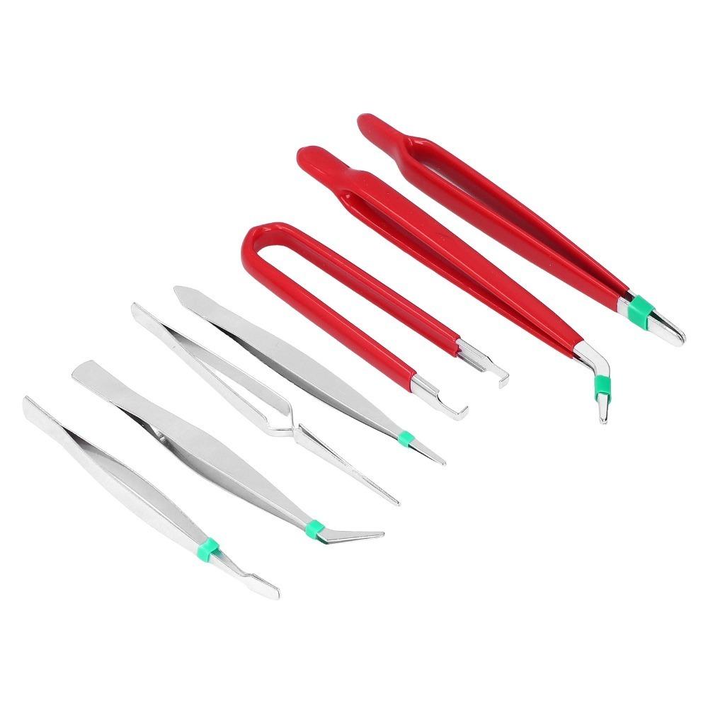 7 Pcs Stainless Steel Precision Tweezers Set Rubber Tipped Flat and Bent Anti-Static Tweezers Industrial Rubber Tipped Tweezers 1