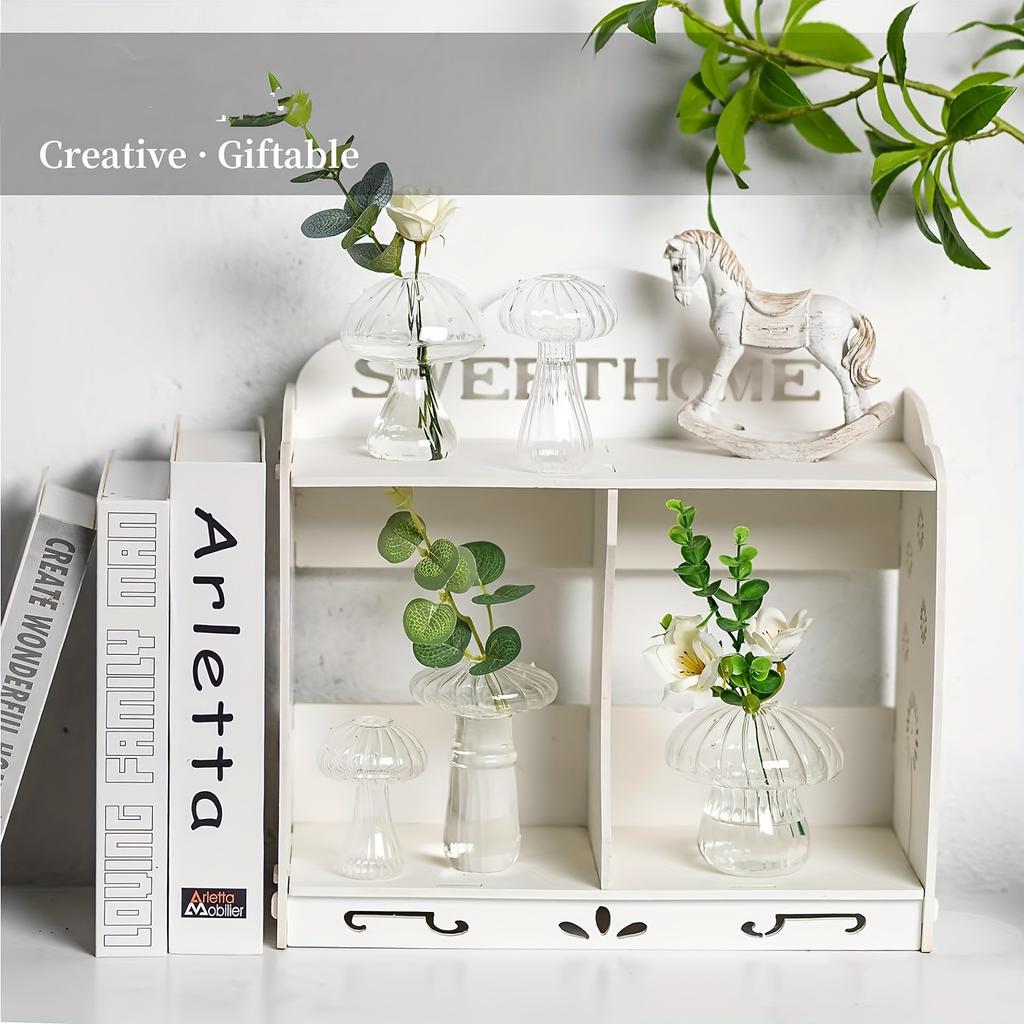 Glass Mushroom Vase Flower,5 Colorful Small Bud Vase Unique, Mushroom Propagation Hydroponic Vase, Funky Farmhouse Decor, Home Room, Kit