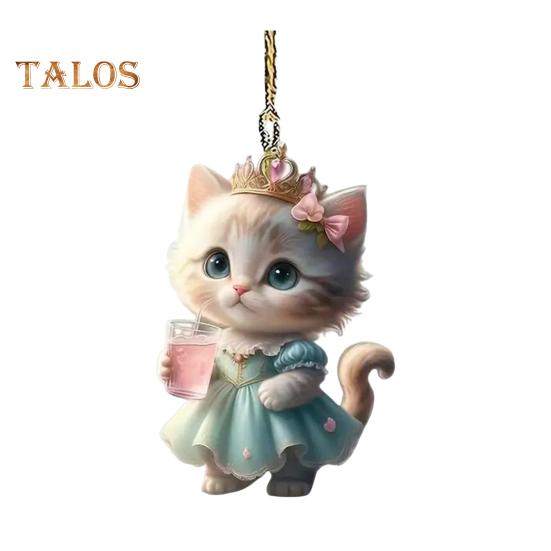 Swinging Cat Car Mirror Hanging Ornament Wearing Christmas Hat Car Pendant Decoration Acrylic Versatile Car Interior Accessories