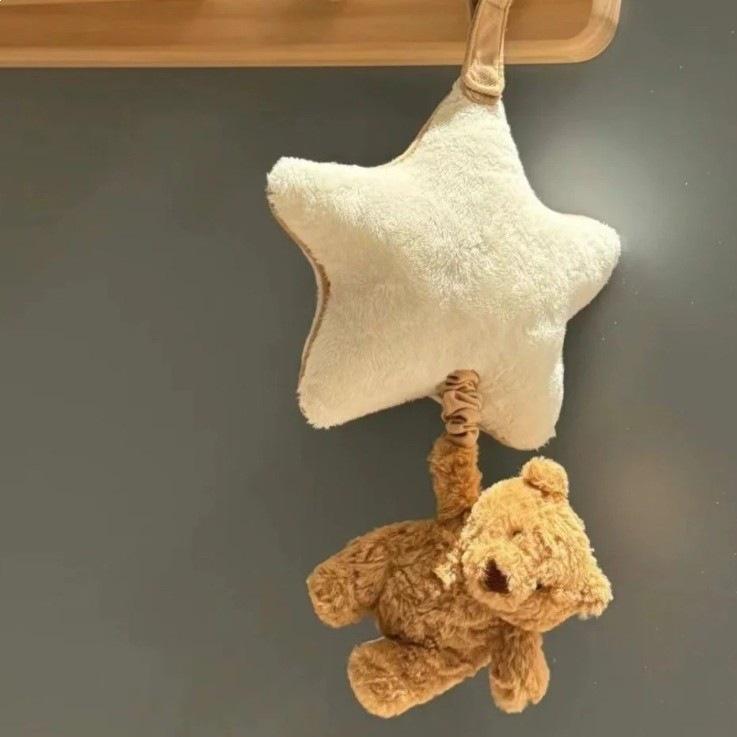 Little Bear Moon Crib Mobile - Plush Music Box Toy with Pull Ring for Qixi Festival 20cm