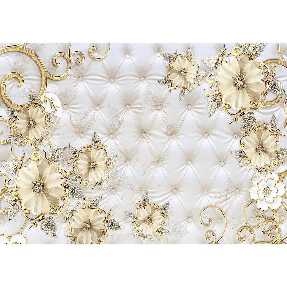 Flower Wallpaper Golden Flowers Diamond Jewelry Wall Murals Modern European Style Mural Home Decor